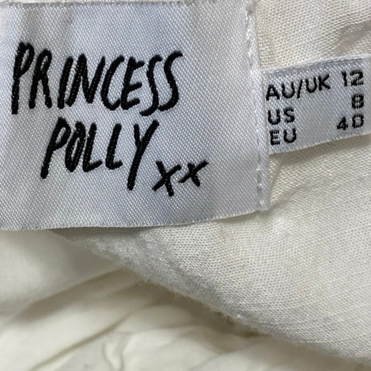 Princess Polly White Short Sleeve Ruffle Smocked Tiered Romper Shorts Size 8