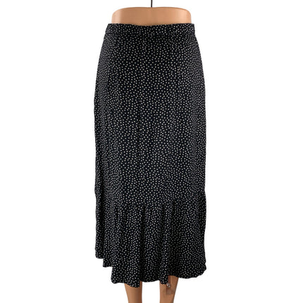 Abercrombie & Fitch Black White Polka Dots Side Slit Ruffle Slip Midi Skirt Sz S