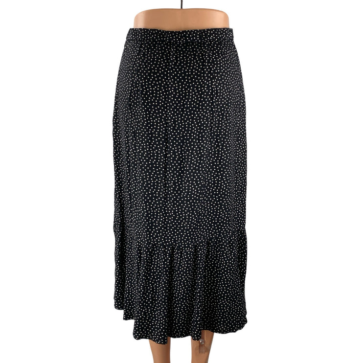 Abercrombie & Fitch Black White Polka Dots Side Slit Ruffle Slip Midi Skirt Sz S