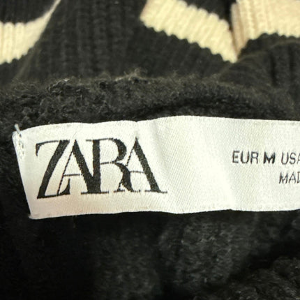 Zara Black White Striped Rib Knit Turtleneck Long Sleeve Pullover Sweater Top M