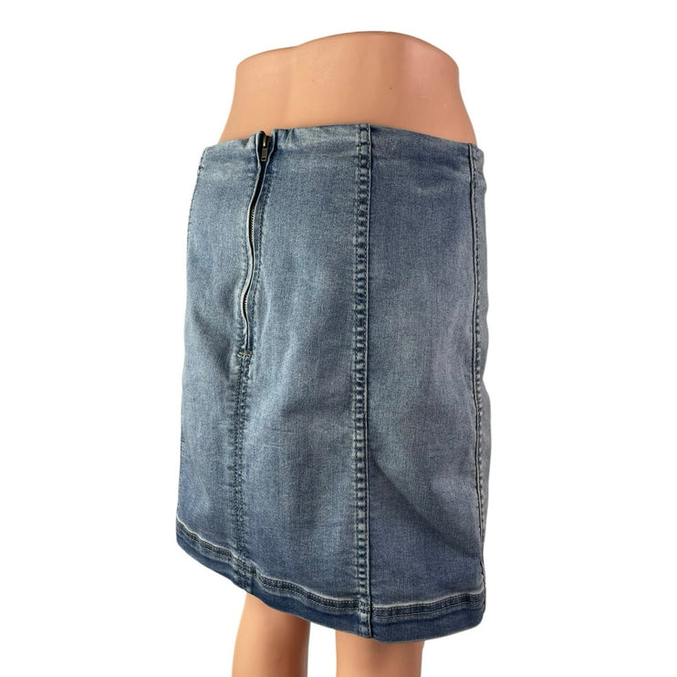 Free People Women's Blue Denim Back Zip Mini Pencil A-Line Jeans Skirt Size 12