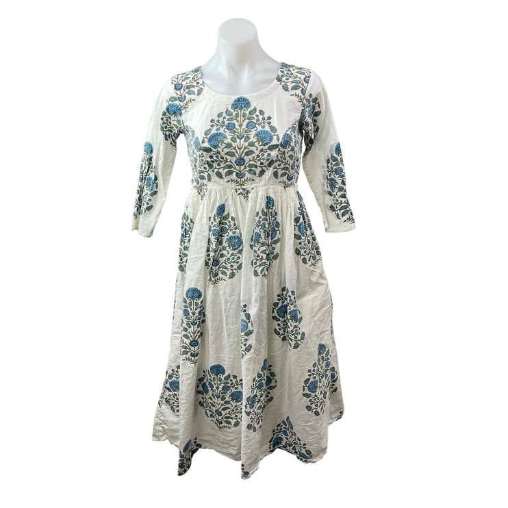 Hassans Floral 3/4 Sleeve Traditonal Anarkali Kurta Tunic Midi A-Line Dress M