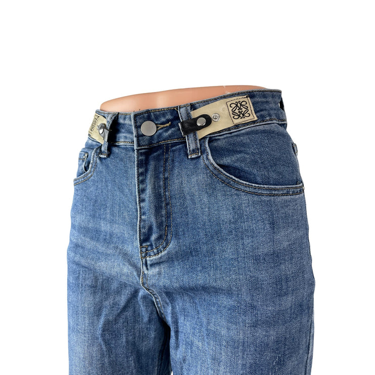 Women's Blue High Waisted Straight Leg Casual Y2k Cropped Denim Jeans Size 28