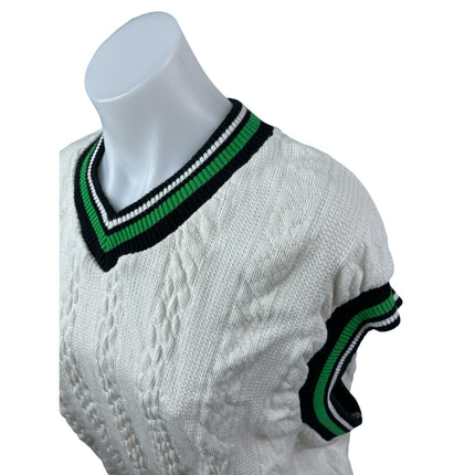 Zara Womens White Cable Knit V Neck Sleeveless Cricket Tennis Sweater Vest Top M