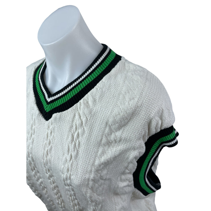 Zara Womens White Cable Knit V Neck Sleeveless Cricket Tennis Sweater Vest Top M