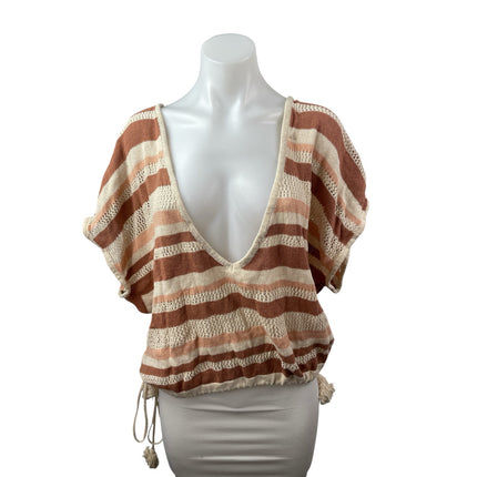 Anthropologie Womens Multicolor Striped Knit Side Tie Boho Poncho Sweater Top OS