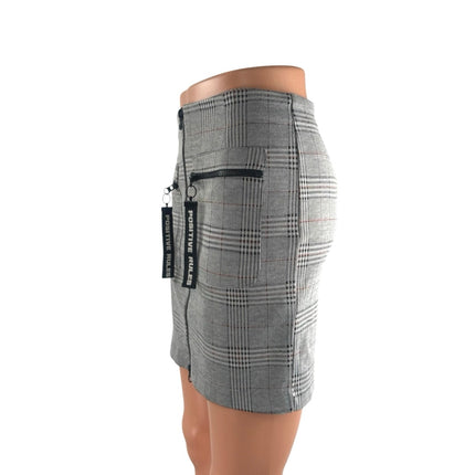 Zara Positive Rules Gray Plaid Zip Up Pocket High Waist Mini Pencil Skirt Size S
