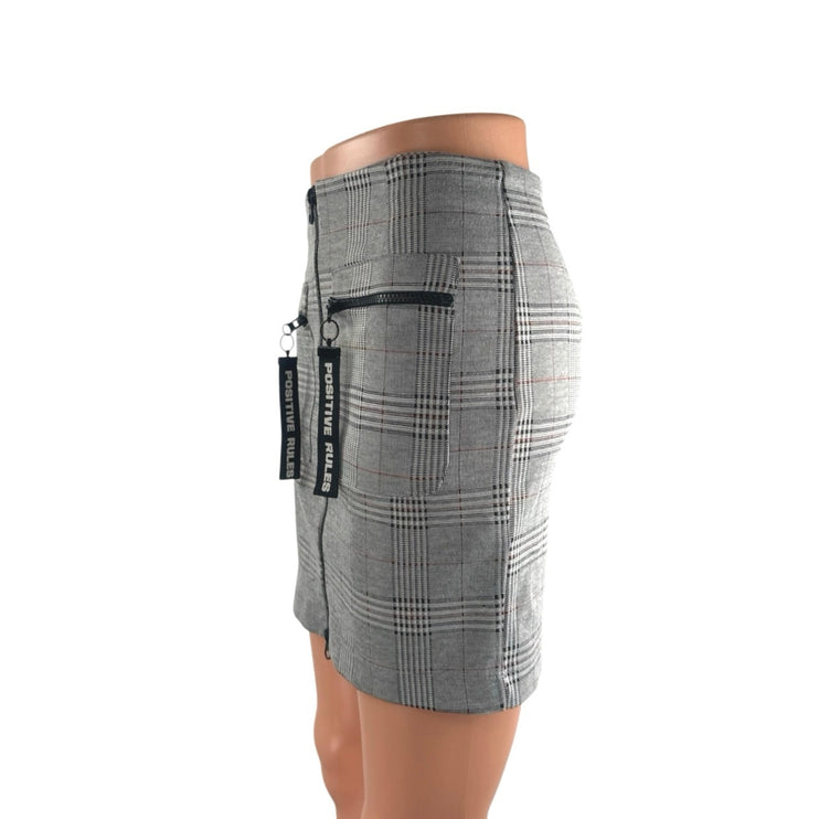 Zara Positive Rules Gray Plaid Zip Up Pocket High Waist Mini Pencil Skirt Size S