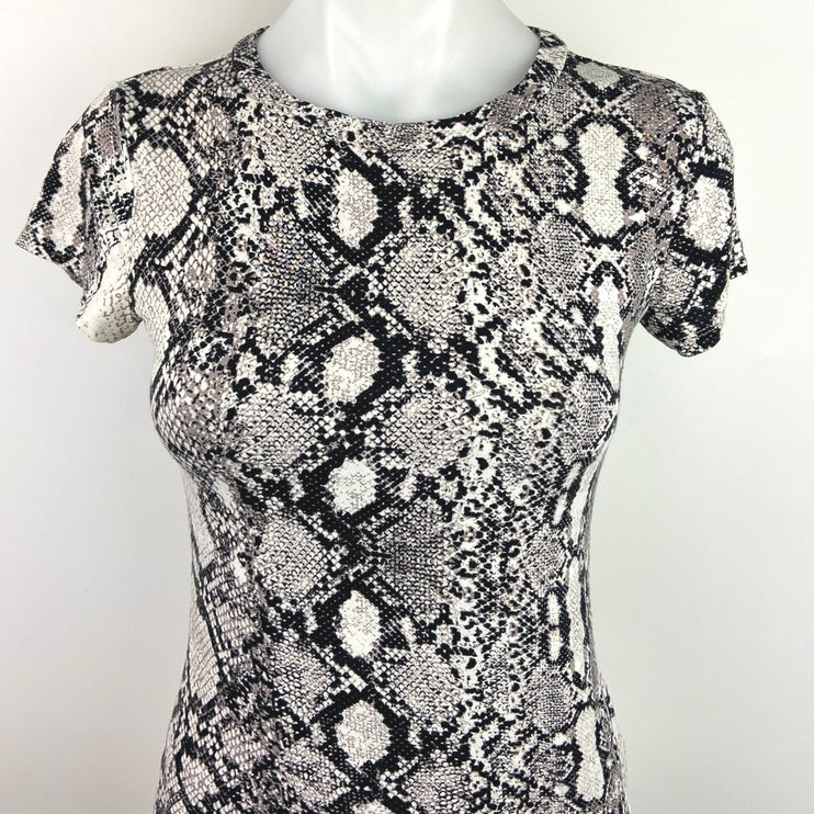 Express Black Gray Snakeskin Crew Neck Short Sleeve Basic T Shirt Tee Top Size S