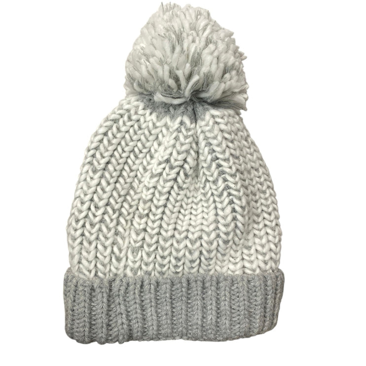 Kooringal Women's Cream Gray Pom Pom Knit Crochet Beanie Bonnet Hat One Size
