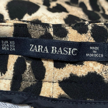 Zara Beige Black Leopard Animal Print High Rise Flare Bootcut Trousers Pants XS