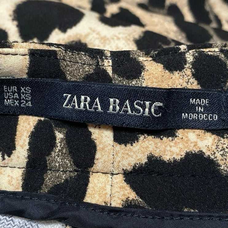 Zara Beige Black Leopard Animal Print High Rise Flare Bootcut Trousers Pants XS