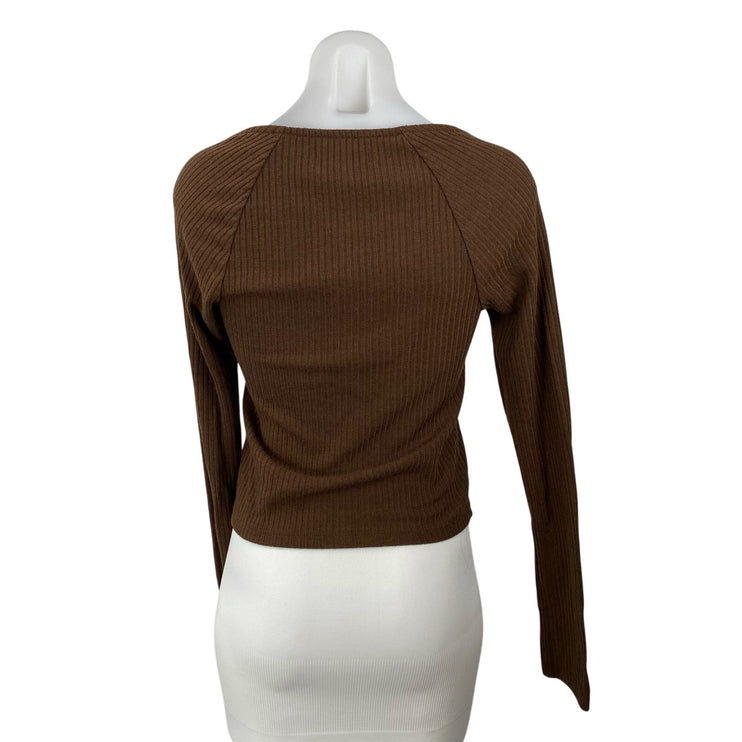 Urban Outfitters Brown Long Sleeve Square Neck Ribbed Knit Sweater Top Size L