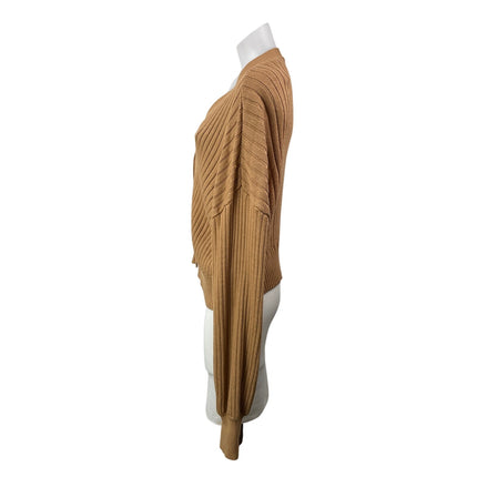 Staud Women's Tan Ribbed Knit V Neck Button Down Cardigan Sweater Top Size L