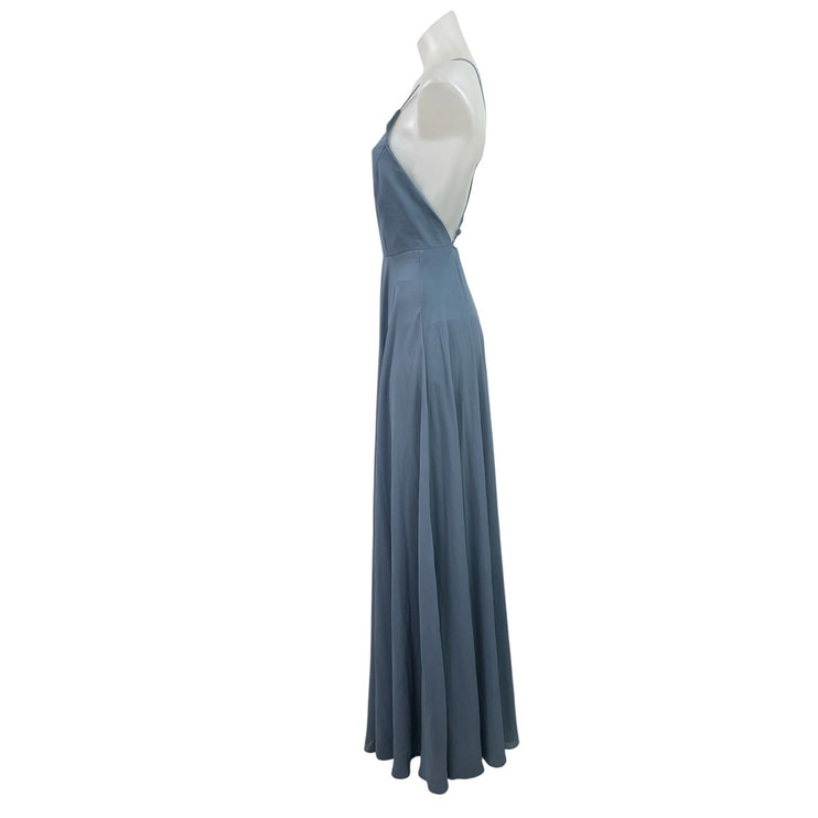 Lulus Womens Blue Sleeveless Cami Camisole Crossback Maxi Bridesmaid Dress Sz XS