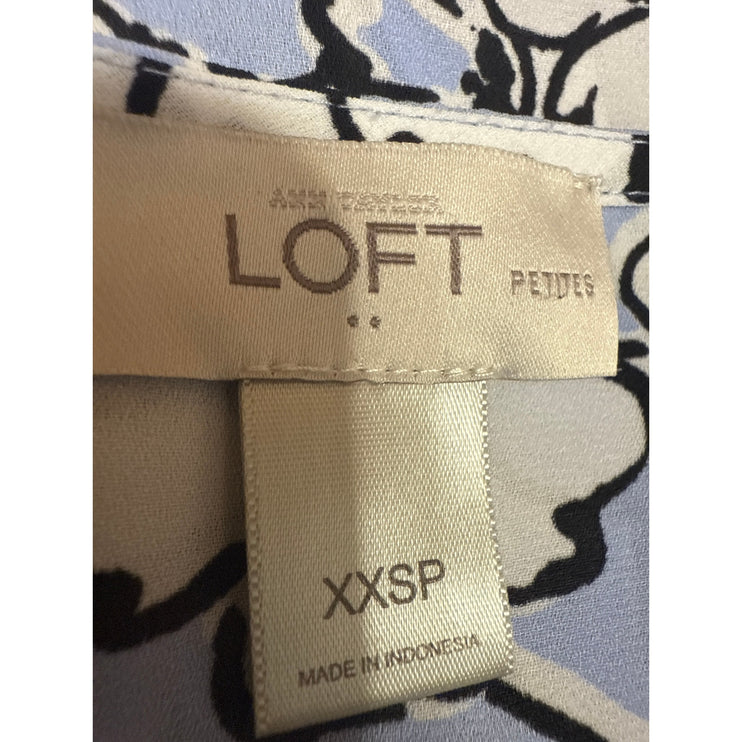 Ann Taylor LOFT Women's Blue White Floral Sleeveless V Neck Blouse Top Size XXS