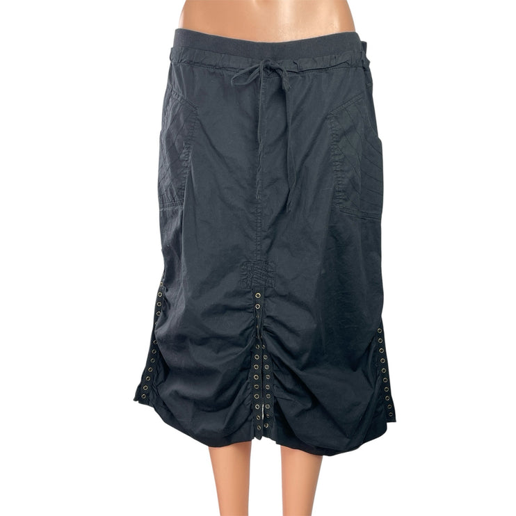 Contrast Women's Black High Waisted Straight Parachute Cargo Midi Skirt Size M
