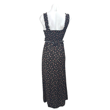 Topshop Women's Black Floral Sleeveless Smocked Ruffle Cami Maxi Dress Size XS