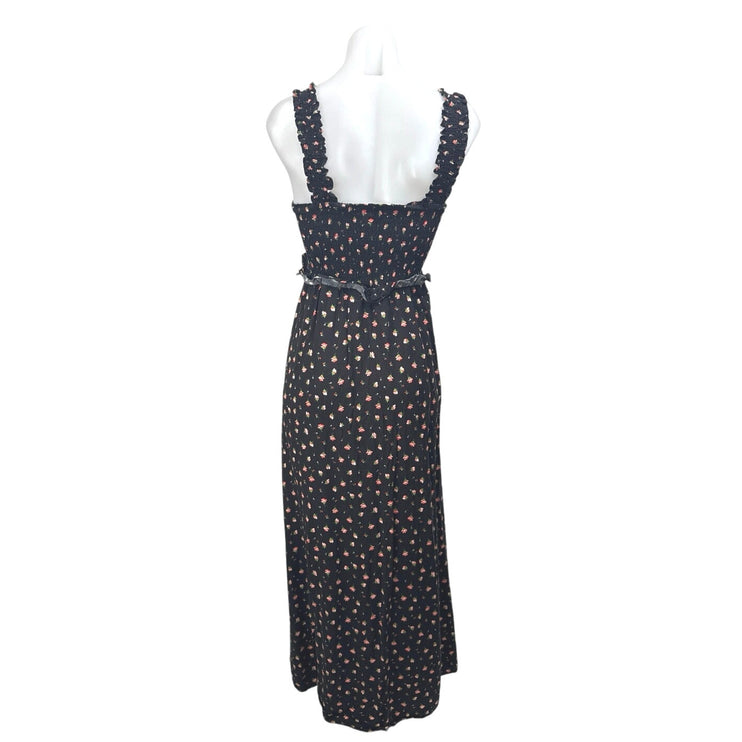 Topshop Women's Black Floral Sleeveless Smocked Ruffle Cami Maxi Dress Size XS