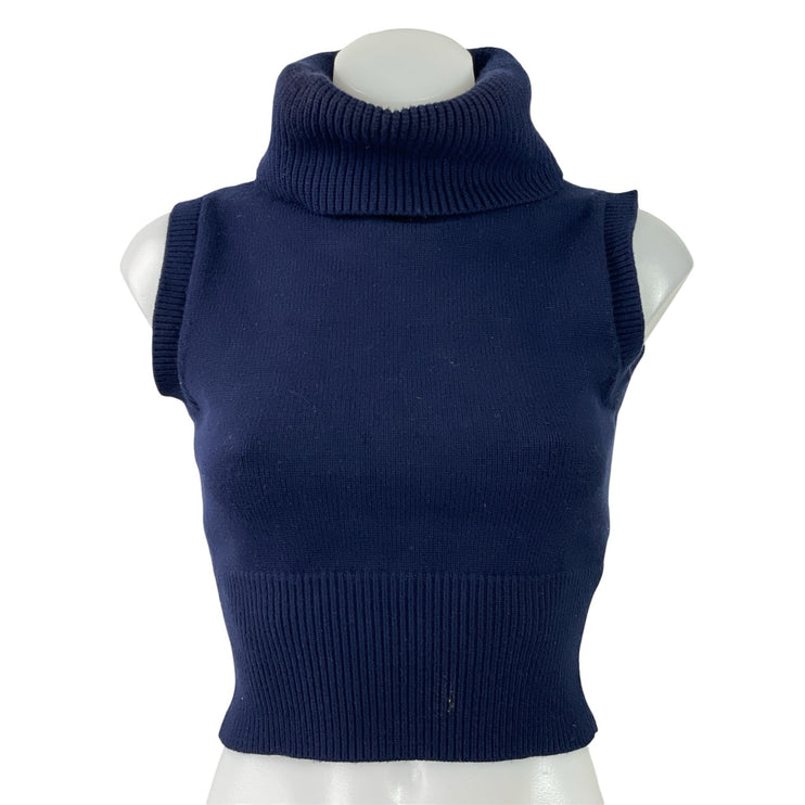 Zara Women's Navy Blue Turtleneck Sleeveless Knit Tank Sweater Crop Top Size M