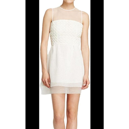 French Connection Glacier Wave White Sleeveless Mesh Fit & Flare Mini Dress Sz 6