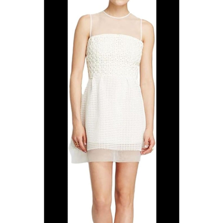 French Connection Glacier Wave White Sleeveless Mesh Fit & Flare Mini Dress Sz 6