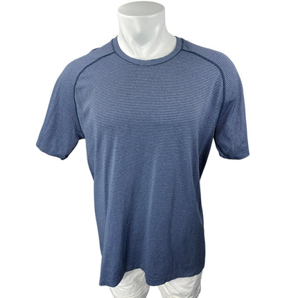 Lululemon Men's Blue Striped Short Sleeve Workout Athletic T Shirt Tee Top Sz M