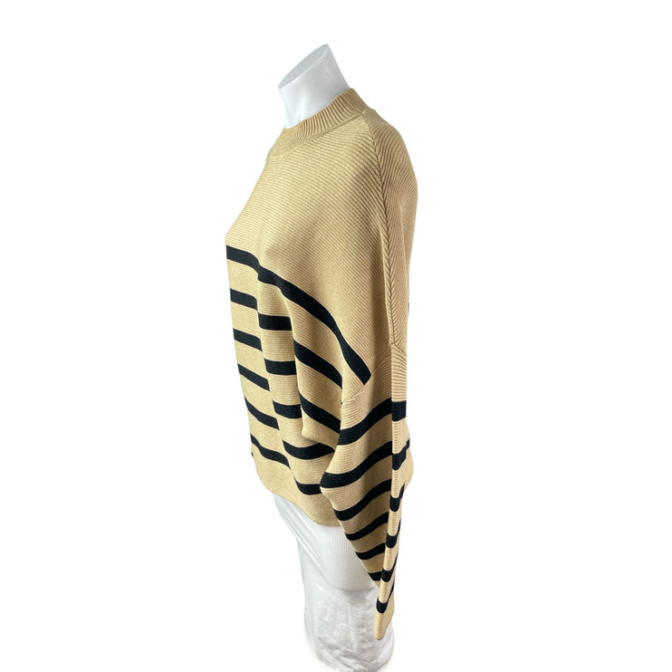 Zesica Women's Beige Tan Striped Mock Neck Knit Long Dolman Sleeve Sweater Top M