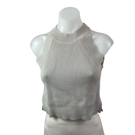 Aritzia Wilfred Women's Gray Ribbed Knit High Neck Sleeveless Crop Top Size M