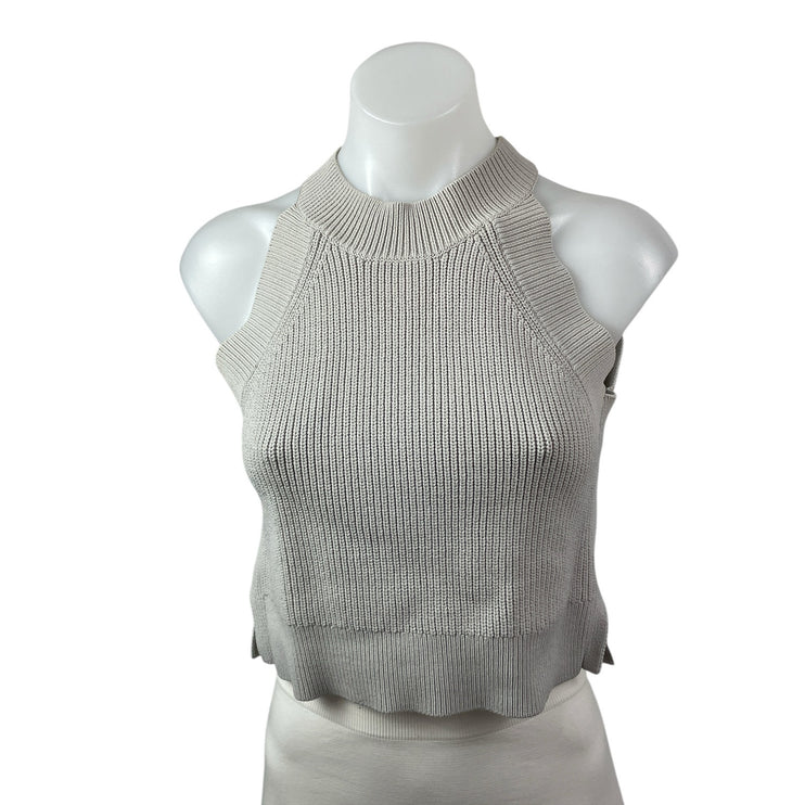 Aritzia Wilfred Women's Gray Ribbed Knit High Neck Sleeveless Crop Top Size M