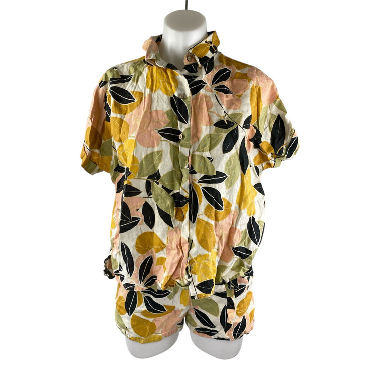 Rachel Zoe Floral Collar Short Sleeve Short Sleeve Lounge Pajama Sleepwear Set S