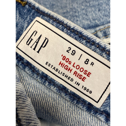 Gap 90s Loose Women's Blue High Rise Distressed Straight Leg Denim Jeans Size 29