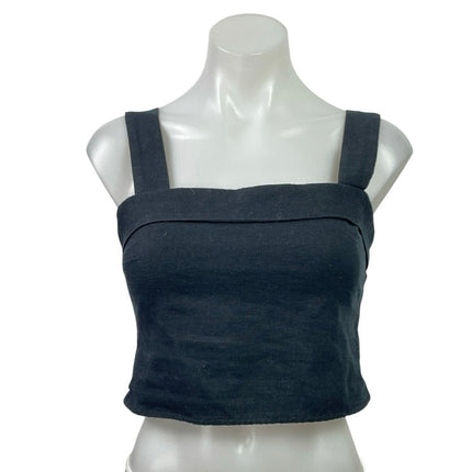 Abercrombie & Fitch Women's Black Linen Sleeveless Square Neck Crop Tank Top S
