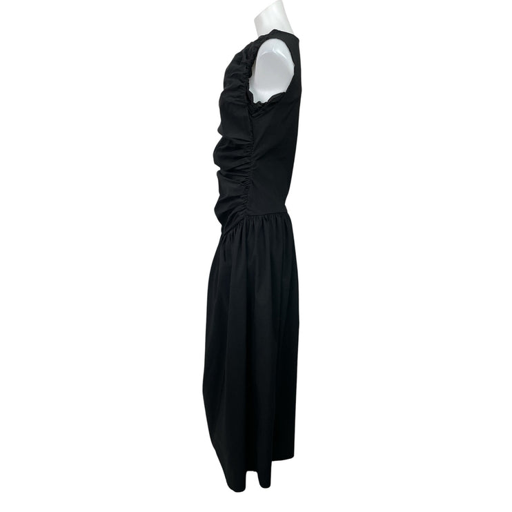 PrettyLittleThing Black Sleeveless Ruched Drop Waist A Line Maxi Dress Size 10