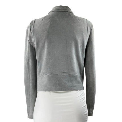 Olivaceous Women's Gray Faux Suede Collar Asymmetric Zip Up Moto Coat Jacket M