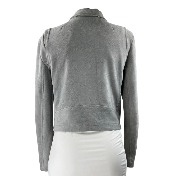 Olivaceous Women's Gray Faux Suede Collar Asymmetric Zip Up Moto Coat Jacket M
