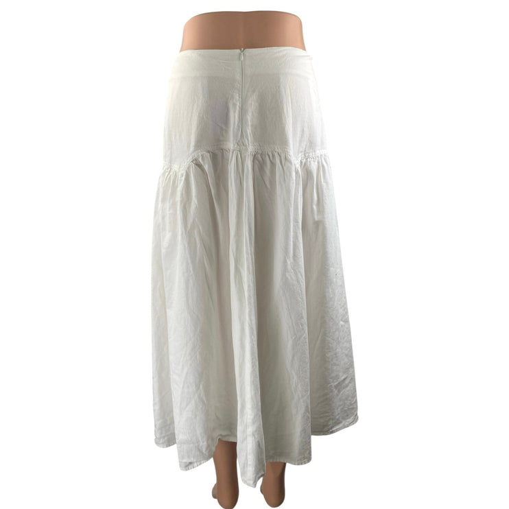 Arlene Women's White Drop Waist Flowy Tiered Midi Flare A-Line Skirt Size M