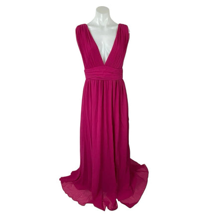 NEW Lulus Heavenly Hues Pink Pleated V Neck Bridesmaid Maxi Flare A-Line Dress M
