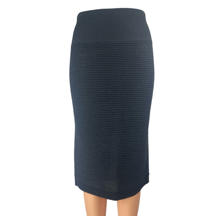French Connection Women's Black Wool Knit High Waisted Pencil Midi Skirt Size 6
