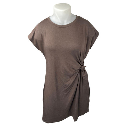 NEW Cable & Gauge Brown Knot Front Short Sleeve Crewneck Mini Shift Dress Sz XL