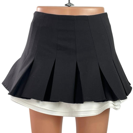 WGWE Black High Waisted Pleated Flare Built-in Short Mini Skirt Skort Size S