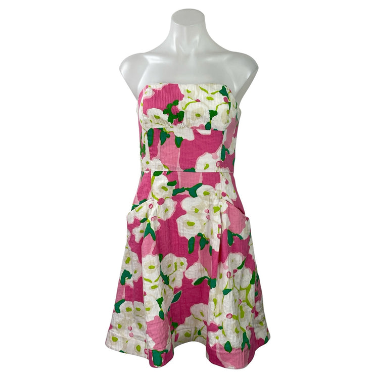 Lilly Pulitzer Pink Floral Strapless Tube Bandeau Fit & Flare Mini Dress Size 8