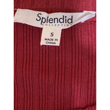Splendid Women's Red Long Puff Sleeve Ribbed Knit Crew Neck Sweater Top Size S