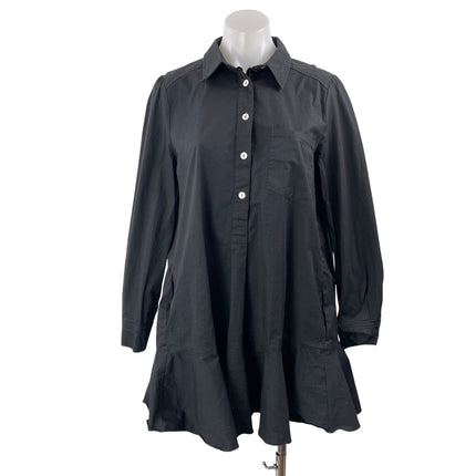 Tuckernuck Women's Black Long Sleeve Half Button A Line Mini Shirt Dress Size M