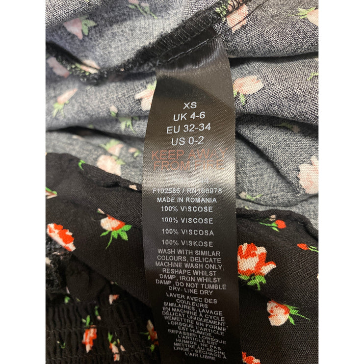 Topshop Women's Black Floral Sleeveless Smocked Ruffle Cami Maxi Dress Size XS