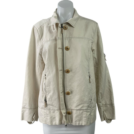 Sundance Womens Cream Beige Linen Blend Zip Up Button Utility Coat Jacket Size M