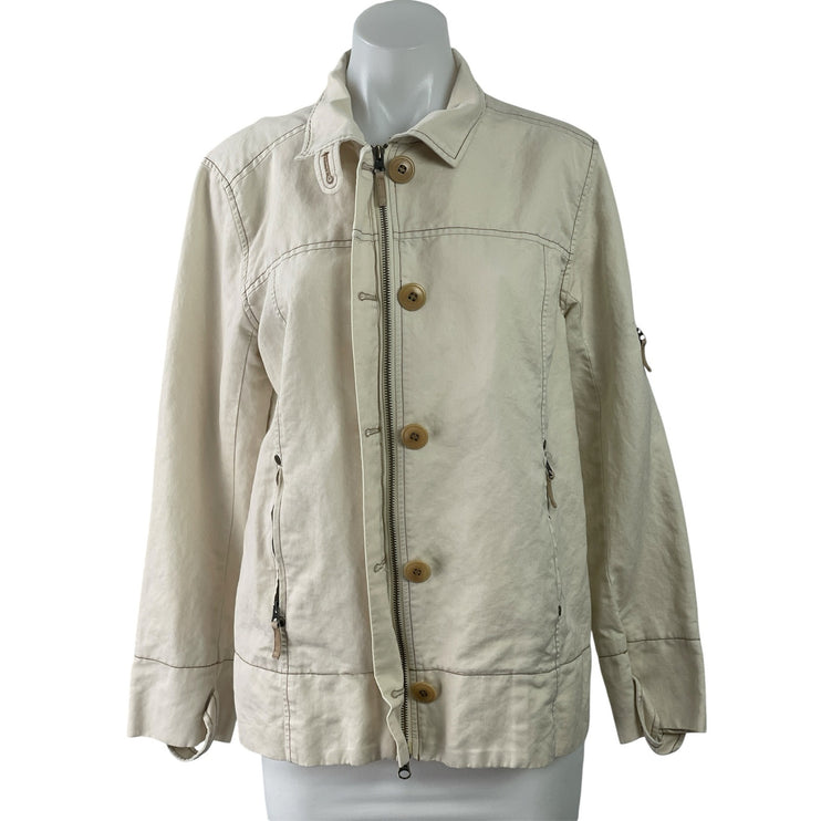 Sundance Womens Cream Beige Linen Blend Zip Up Button Utility Coat Jacket Size M