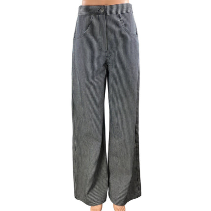 Meg Women's Navy Blue Striped High Waisted Wide Leg Baggy Trousers Pants Size XS
