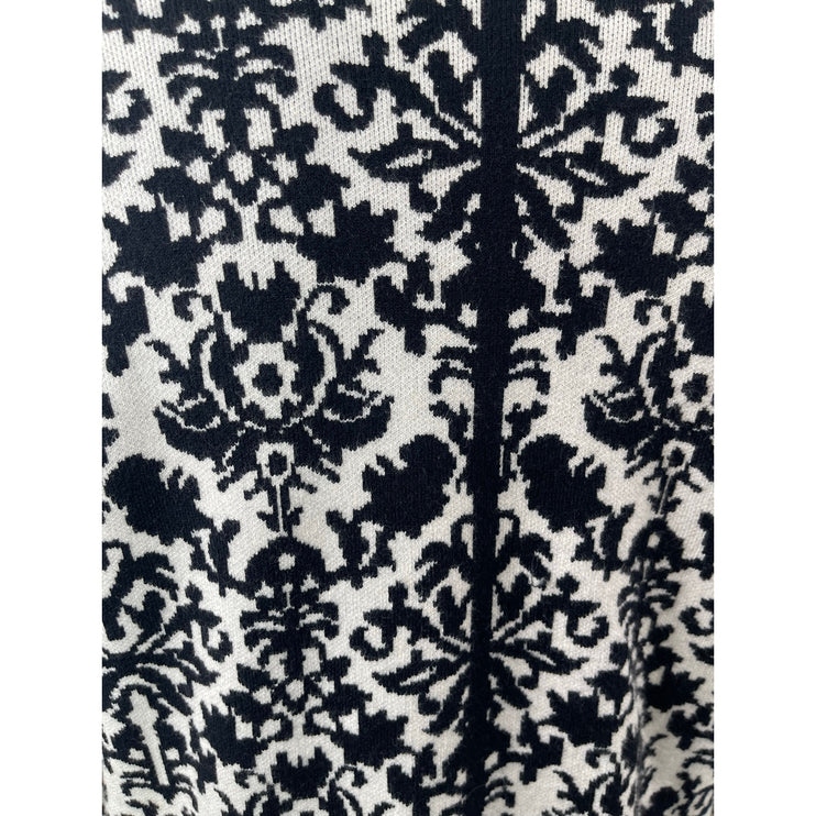 Cyrus Women's Black White Batik Floral Open Front Long Cardigan Sweater Top L