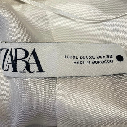 Zara Women's Cream Beige Long Sleeve One Button Blazer Coat Suit Jacket Size XL